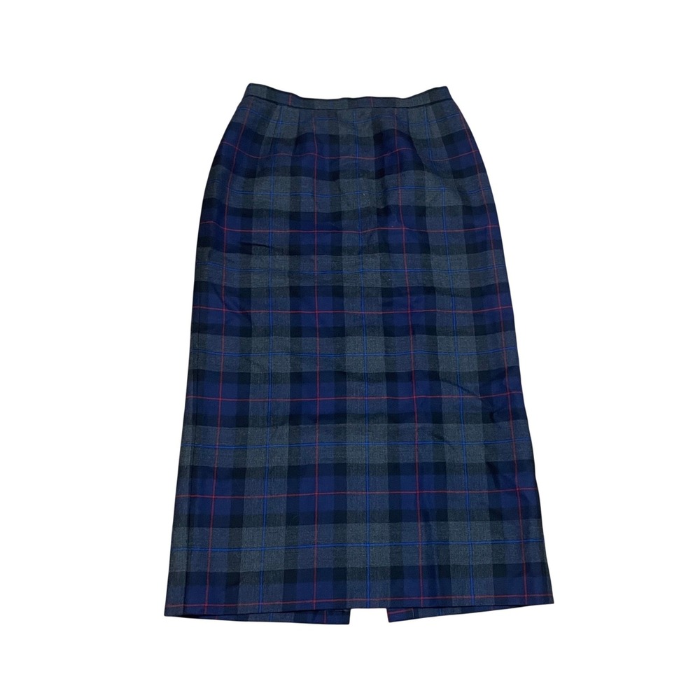 VTG Talbots Women's 14 Blue Grey Plaid Wool Midi Maxi Skirt Dark Academia Preppy